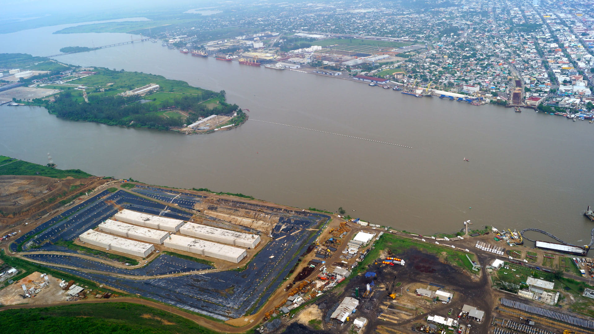 construction site next to river bank
