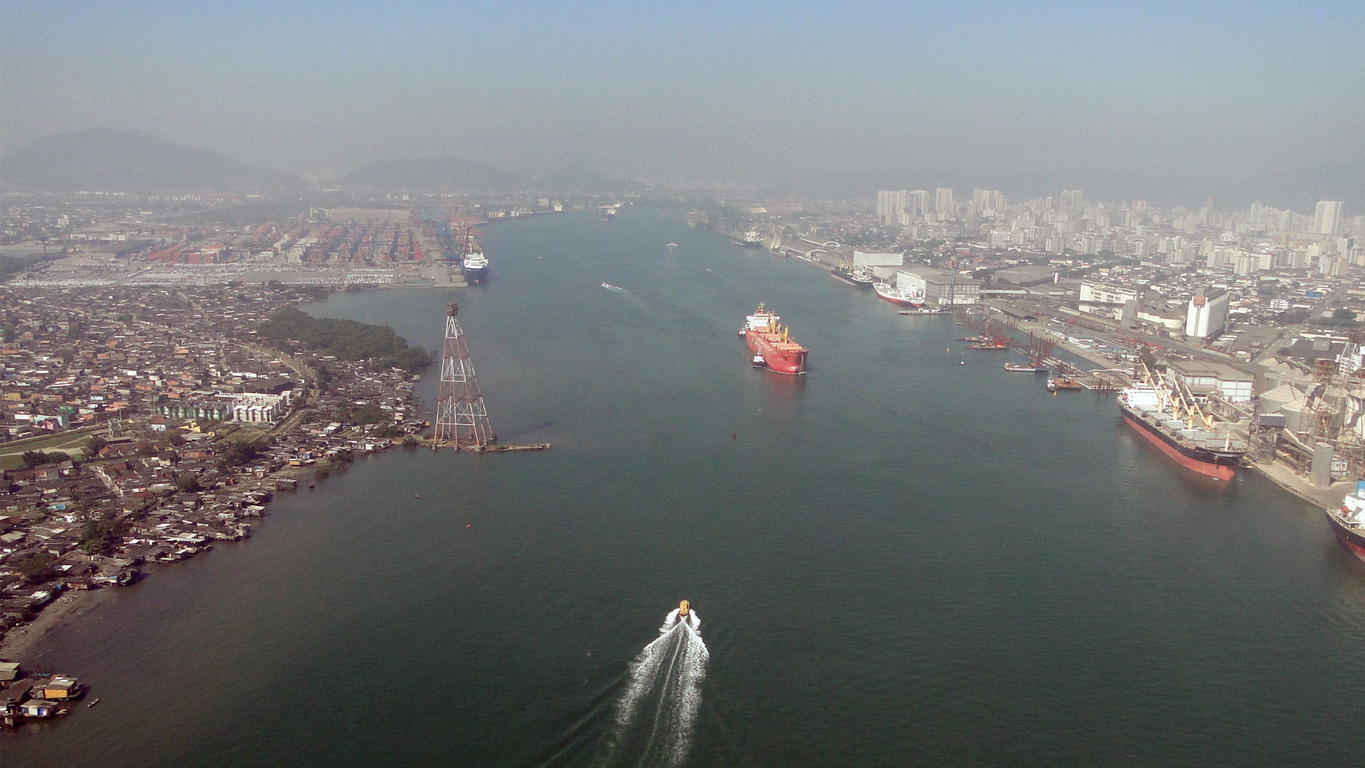 Port of Santos, between the two cities Santos and Guarujá in the state of São Paulo, Brasil