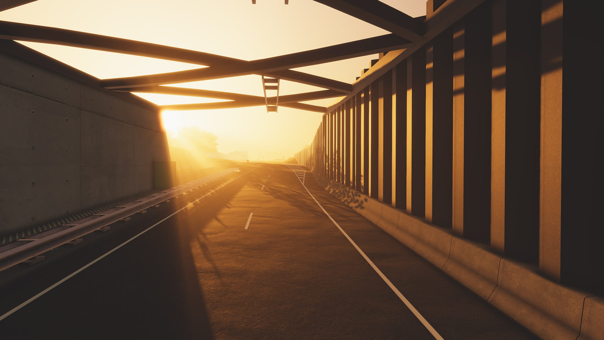 View of a bridge leading to sunlight