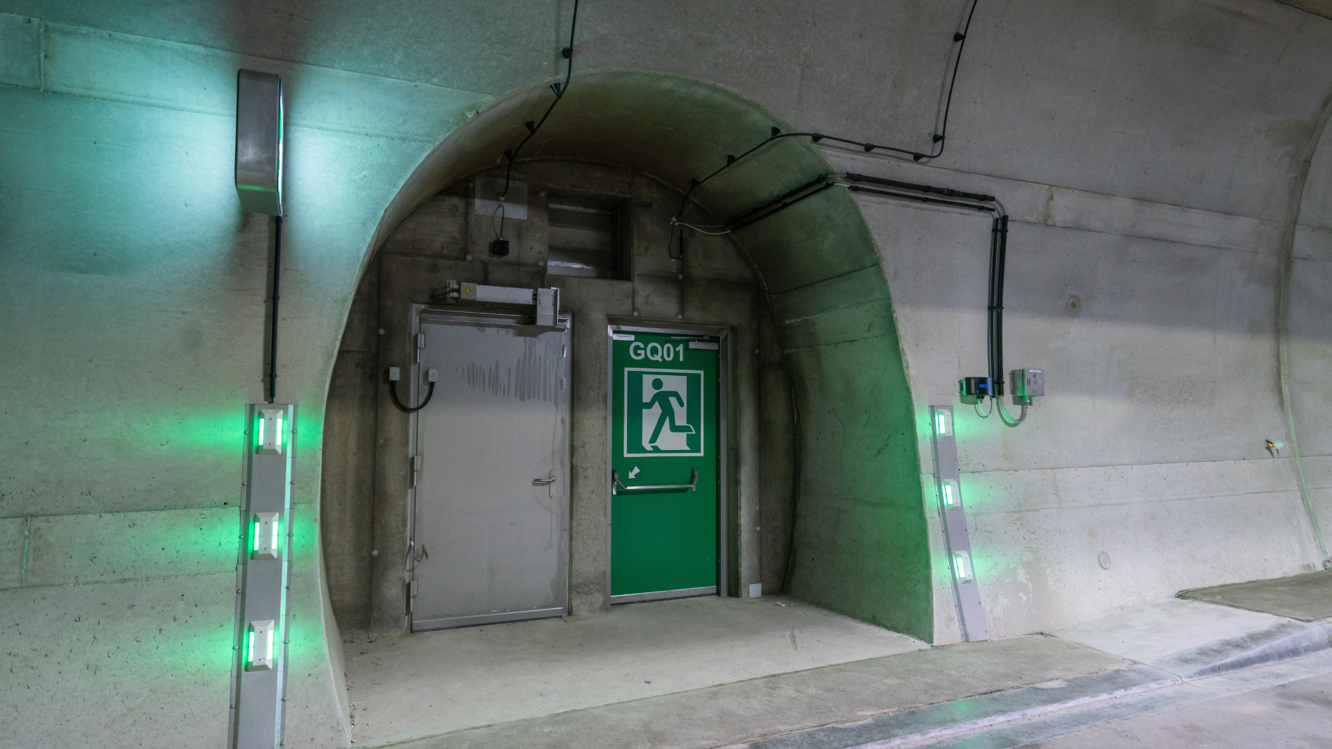An emergency door in a modern tunnel