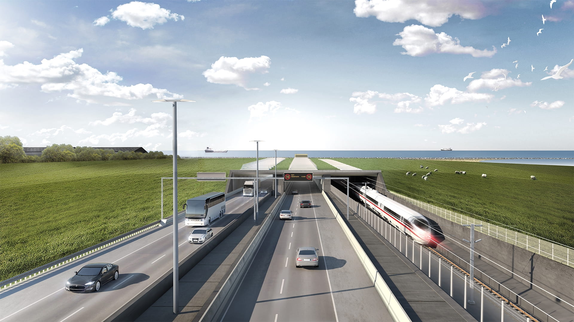 Artist impression of tunnel portal with cars
